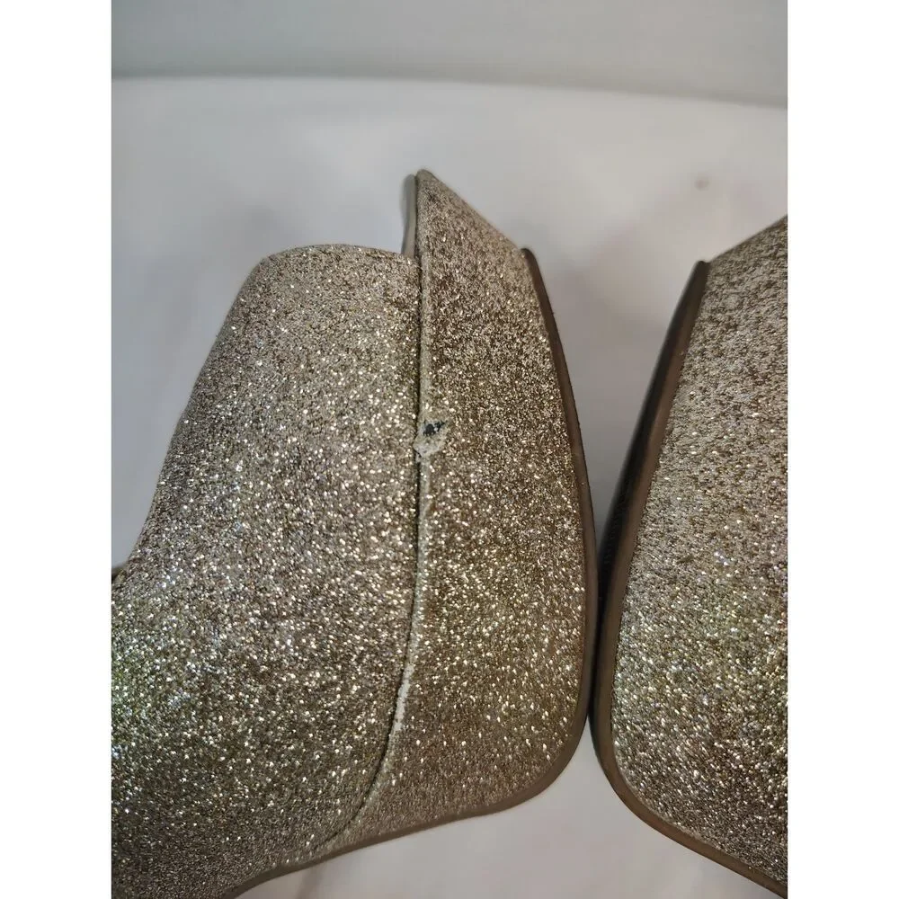 Unlisted Kenneth Cole Glitter Platform Heels Gold Peep Toe Shoes Womens 9.5